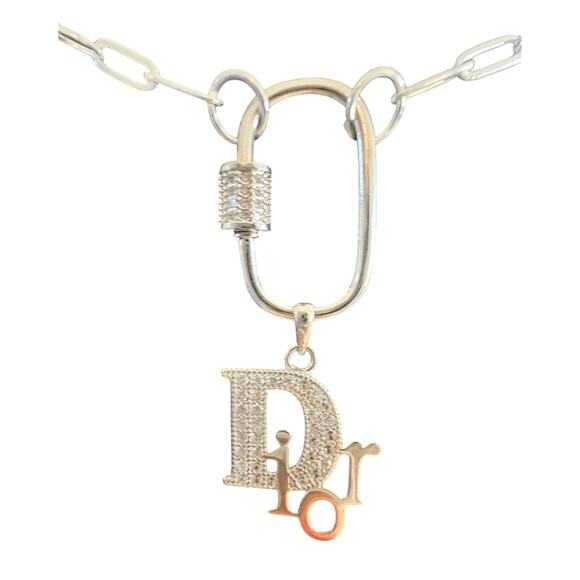 Dior Silver & Crystal Trotter Pendant Paper Clip Carabiner Necklace (CDXX028) - Picture 2 of 3